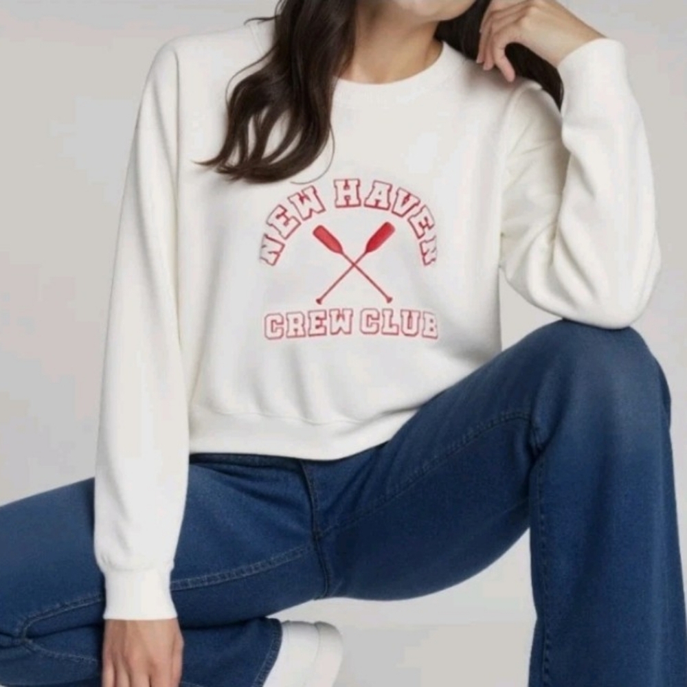 Wildfox Sweatshirt New Haven Crew Club Keely Raglan M Preppy Academia Athleisure